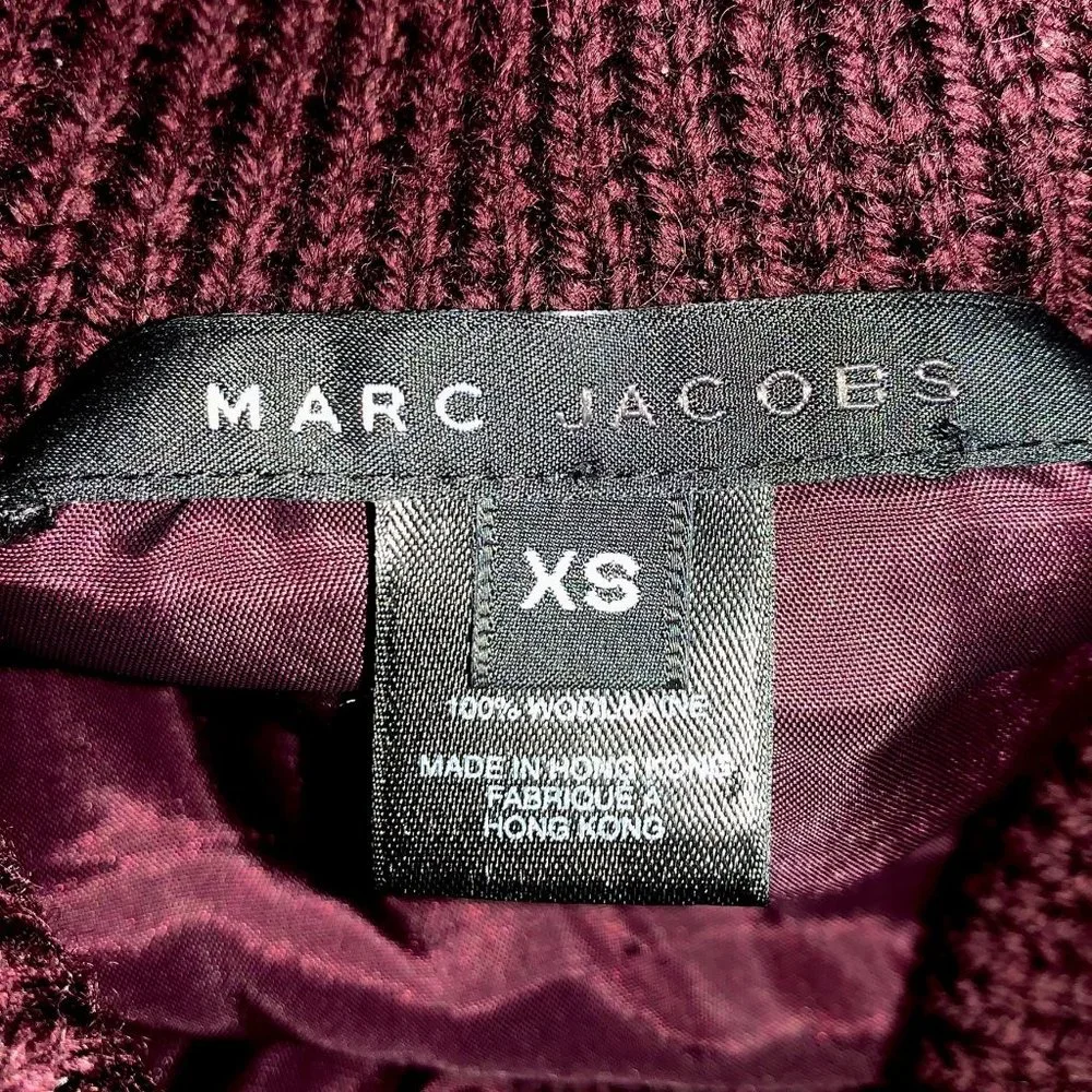 Marc Jacobs Wool Knit Utility Jacket Burgundy Pointed Collar Pockets XS Button U - Picture 8 of 11